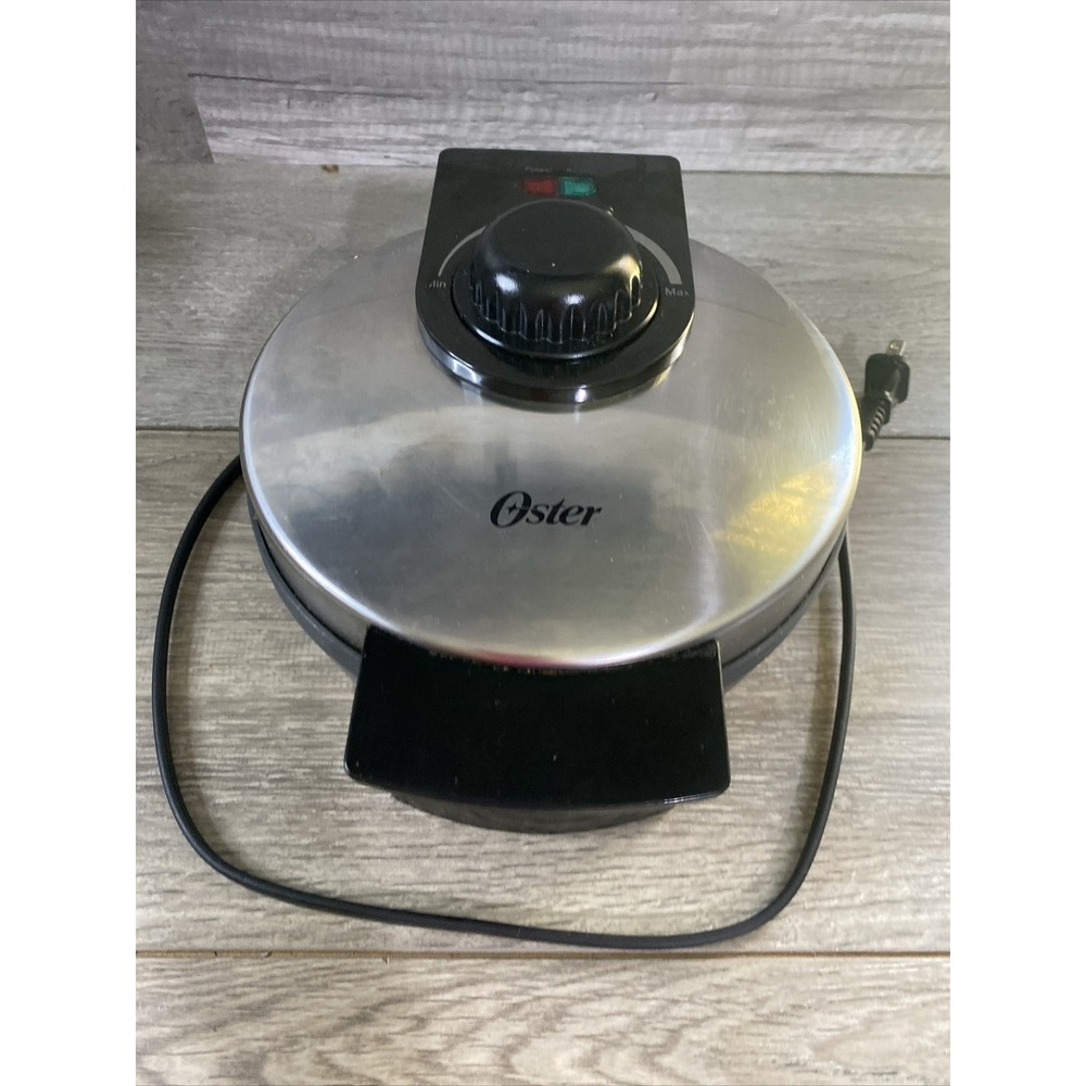 Oster Belgian Waffle Maker Stainless Steel Round Adjustable Temperature Silver